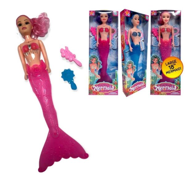 HU9120-DOLL 18″ MERMAID DOLL LIGHT UP TAIL 3 ASSORTED