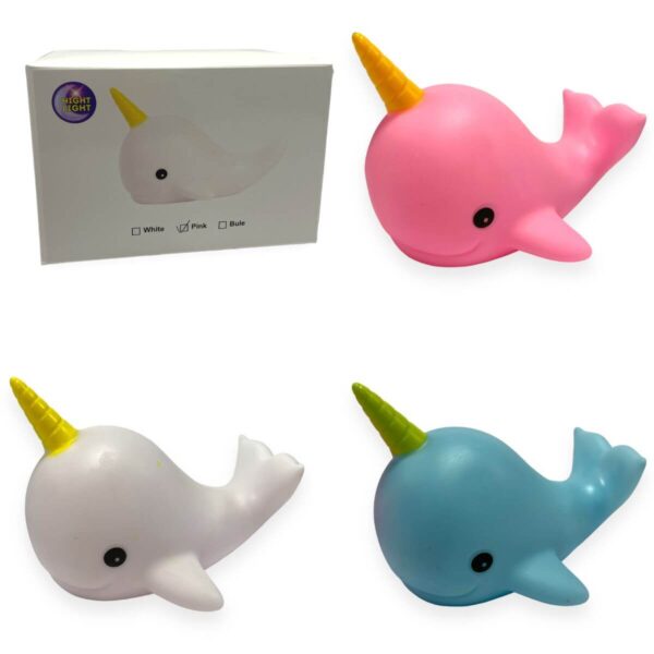 14CM NARWHAL NIGHT LIGHT ASSORTED COLOURS-BOXED