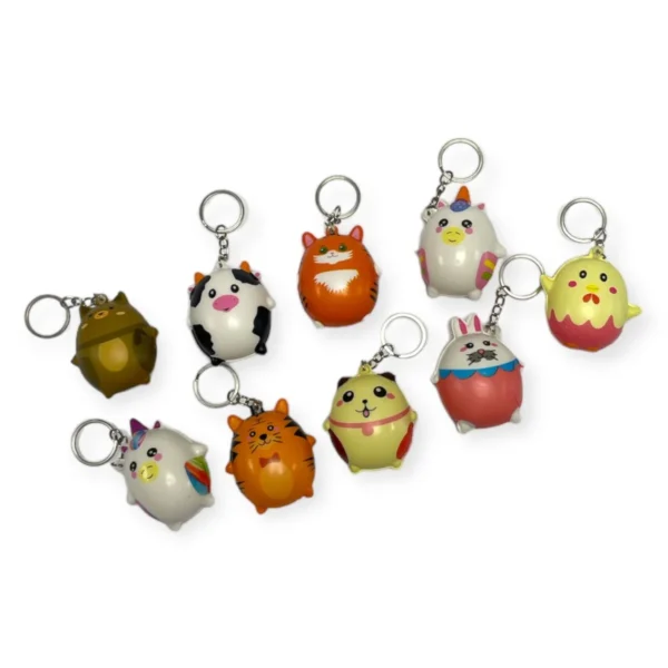 HU1578-KEYRING PU SQUEEZY ROUND ANIMAL 5CM BULK PACK