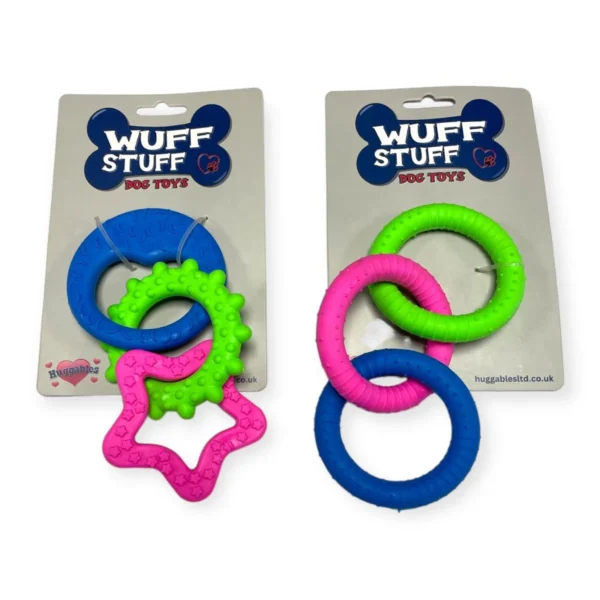 HU8027-DOG TOY 7.6CM 3 RING TUG TOY 2 ASSORTED