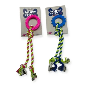 HU8031-DOG TOY 8CM TEXTURED TOY WITH ROPE ASSORTED