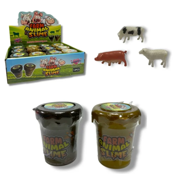 HU8106=7CM FARMYARD POO SLIME POT WITH 3 ASSTD ANIMAL FIGURES IN CDU