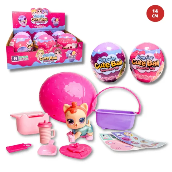 14CM SURPRISE OVAL BALL WITH MINI TOYS CDU X 6