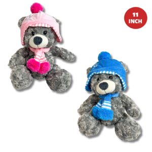30440-11 11" GREY WINTER HAT & SCARF BEAR
