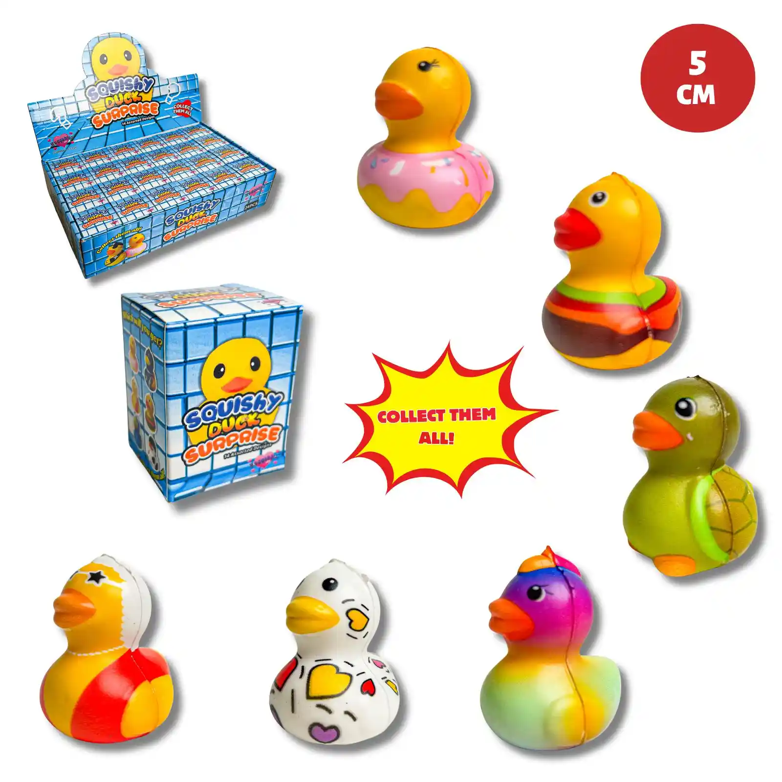 5CM SQUISHY QUACKERZ DUCK IN BLIND BOX IN CDU X 24 (CTN QTY 144