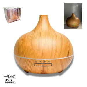 500ML (16CM) AROMA CONICAL DIFFUSER LIGHT WOOD EFFECT COLOUR CHANGING (CTN QTY  18)