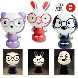 HU9465 20CM BEAR, DOG , RABBIT IN GLASSES LAMP USB 3 ASSTD (CTN QTY 18)