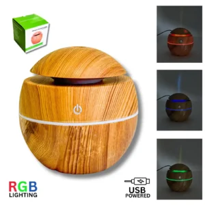 200ML (10CM) AROMA ULTRASONIC DIFFUSER LIGHT WOOD EFFECT COLOUR CHANGING (CTN QTY 36)